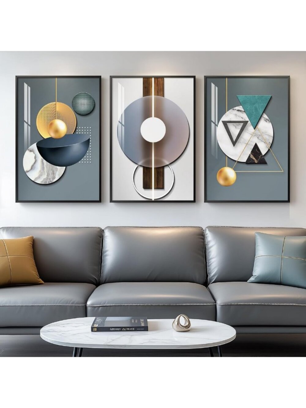 Stylish 3-Piece Framed Modern Wall Art Set for Living Room Decor, 16x24 In